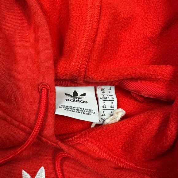 Adidas Red Hoodie Pullover Cropped Stripe Sleeve Leoflage Trefoil Sweater Large - Picture 7 of 15